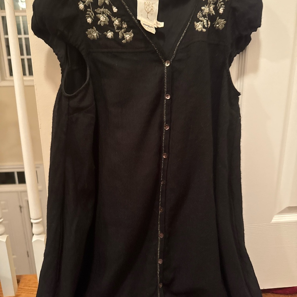 Anthropologie Black Floral Embroidered dress